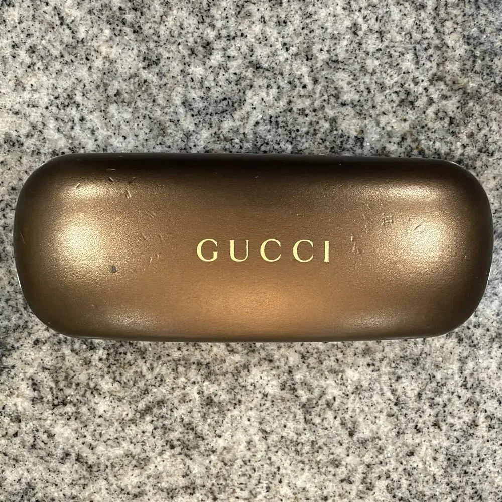 VINTAGE Y2K Gucci Sunglasses Hard/Clam Shell Bronze Metallic Case w Monogram Int